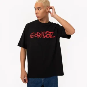Camiseta de algodão manga curta oversized gorillaz preto